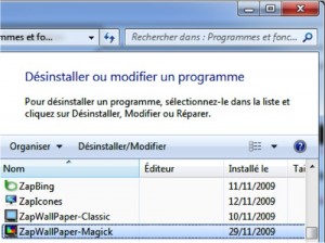 Désinstaller/modifier programme Windows 7