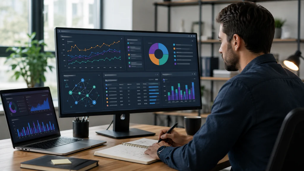 Expert SEO analysant les concurrents et les données de trafic organique sur un tableau de bord