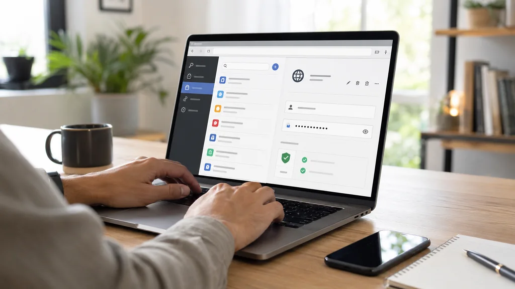 Personne utilisant le gestionnaire de mots de passe Firefox avec identifiants sécurisés et protection des comptes en ligne