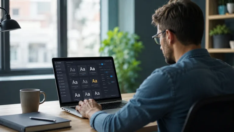 Web designer choisissant une police d’écriture sur un ordinateur portable pour intégrer Google Fonts à un site web