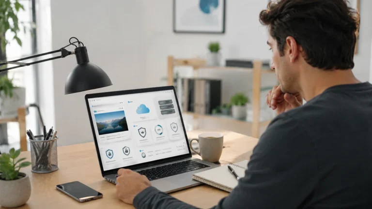 Professionnel comparant les options d’hébergement web gratuit sur un ordinateur portable