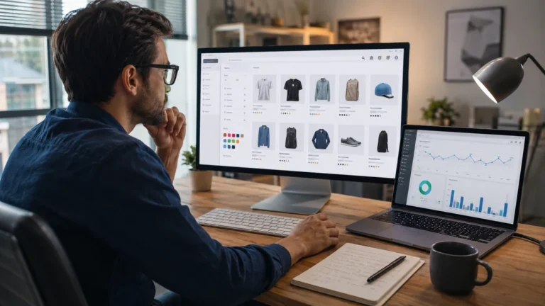 Expert e-commerce optimisant le référencement SEO d’une boutique PrestaShop sur un tableau de bord