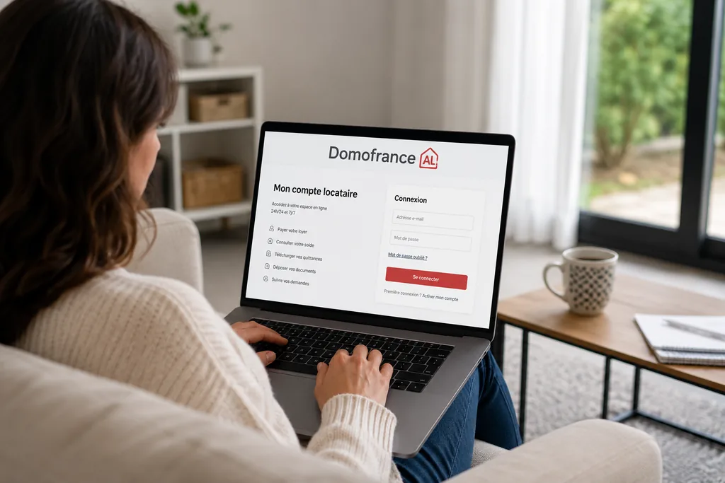 Locataire accédant à son espace personnel Domofrance depuis un ordinateur portable à son domicile