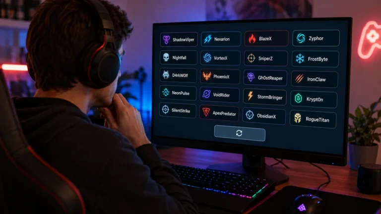 Joueur utilisant un générateur de pseudos gamers originaux sur son ordinateur