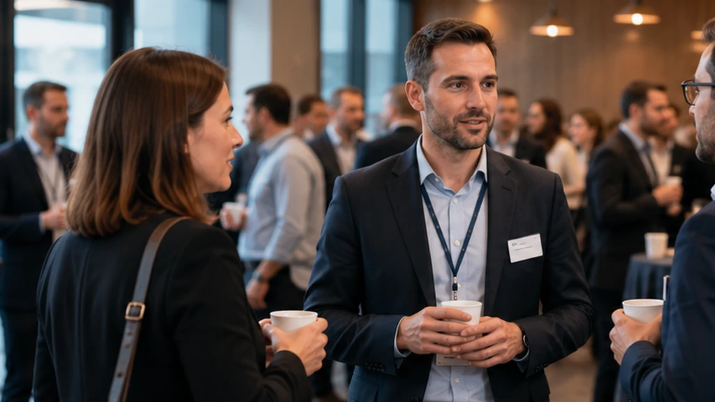 Professionnels échangeant lors d’un événement de networking B2B dans un espace moderne