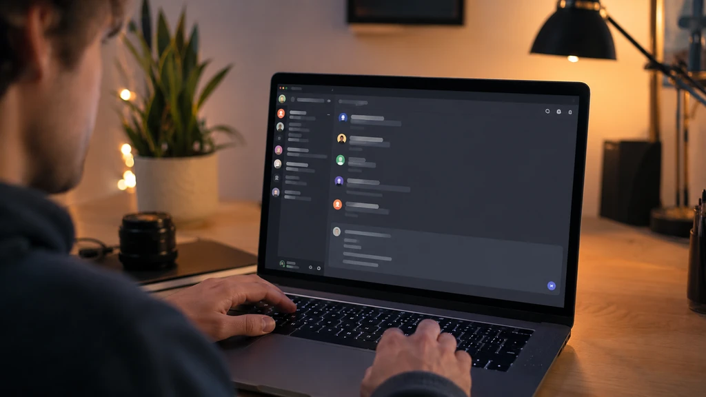 Utilisateur rédigeant un message Discord sur plusieurs lignes depuis un ordinateur portable