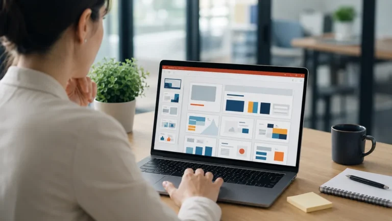 Personne créant un sommaire interactif dans une présentation PowerPoint sur ordinateur portable