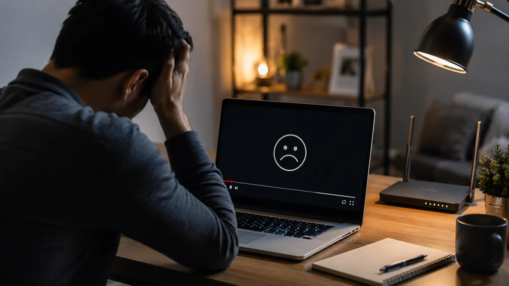 Utilisateur confronté à une erreur de connexion sur un lecteur vidéo en ligne depuis un ordinateur portable
