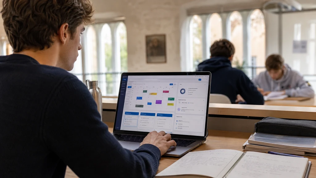 Étudiant consultant son espace Scolaweb pour suivre son planning de cours, ses notes et ses informations de scolarité.