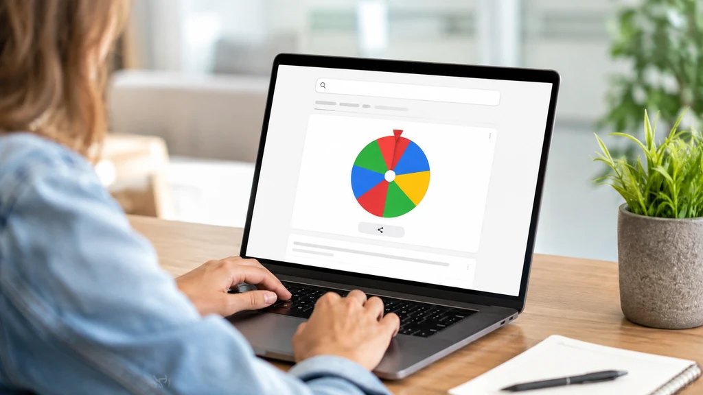 Personne utilisant la Toupie Google affichée sous forme de roue colorée interactive sur un ordinateur portable.