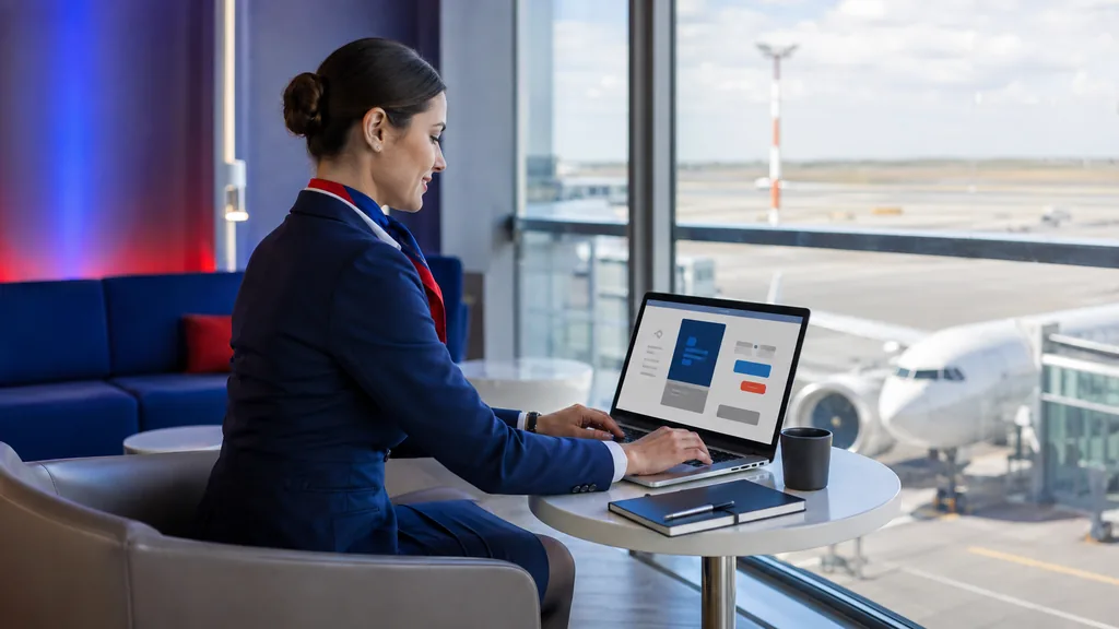 Personnel aérien consultant le portail de voyage GPNet sur un ordinateur