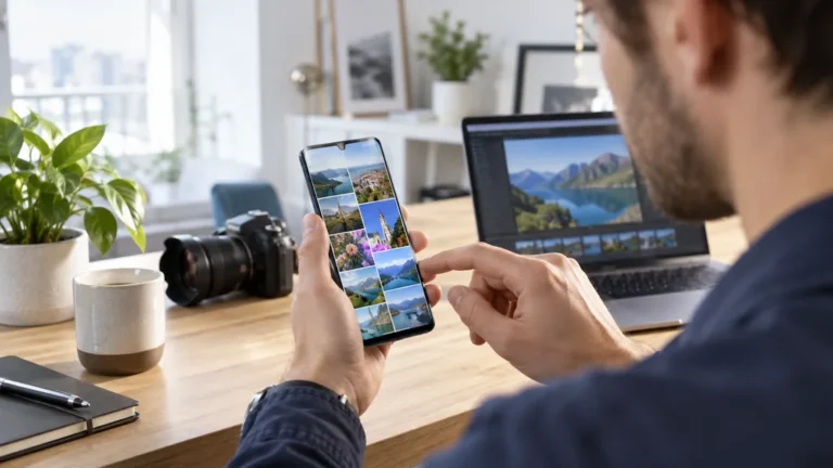 Smartphone Huawei P30 présenté sur un bureau