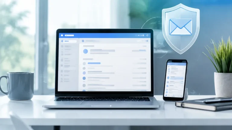 Ordinateur et smartphone illustrant une boîte e-mail temporaire YOPmail sécurisée