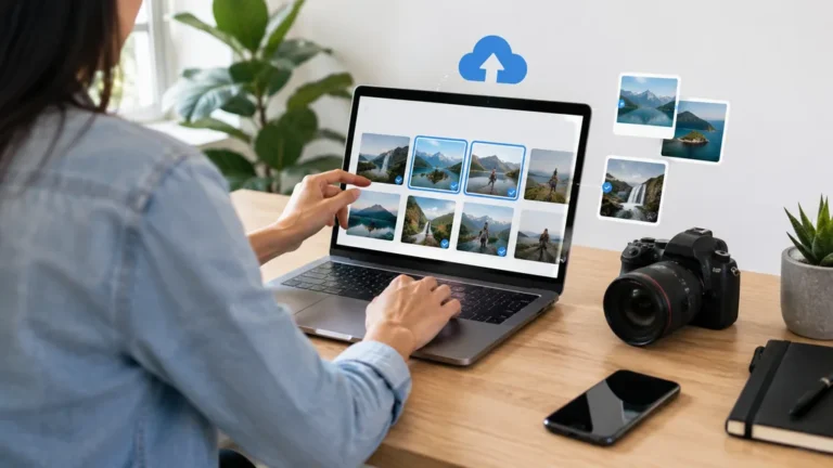 Créatrice téléversant et partageant des photographies avec Zupimage